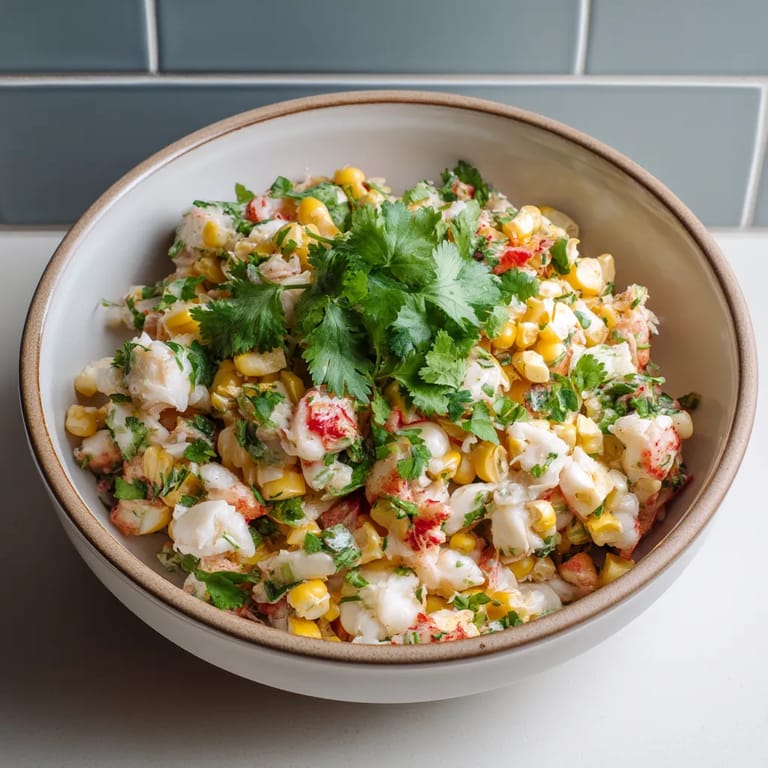 A bowl of food with corn and shrimp.