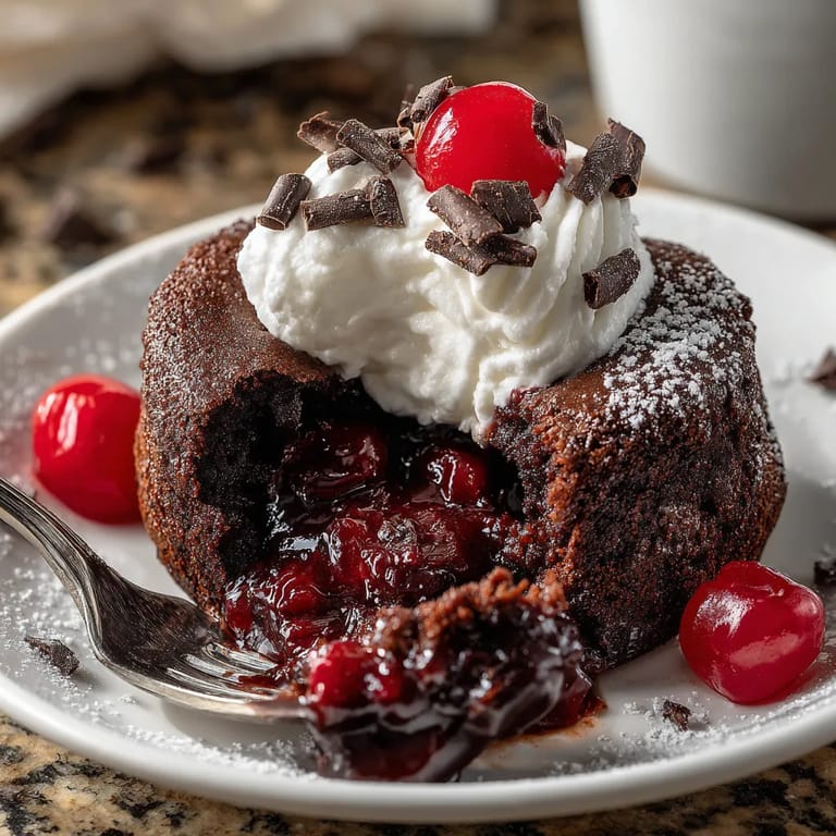 A chocolate cake with white frosting and cherries.