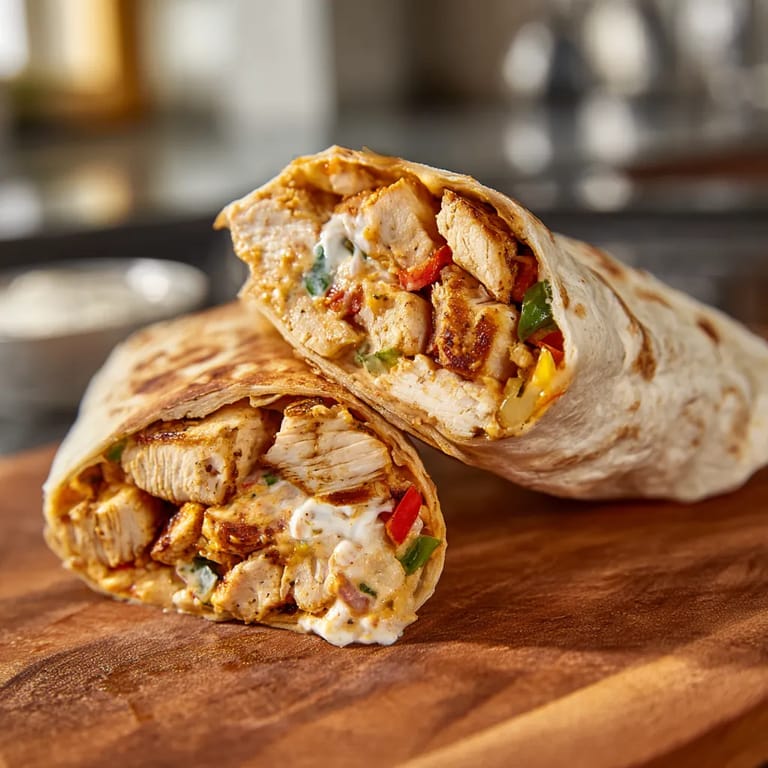 A chicken burrito on a cutting board.