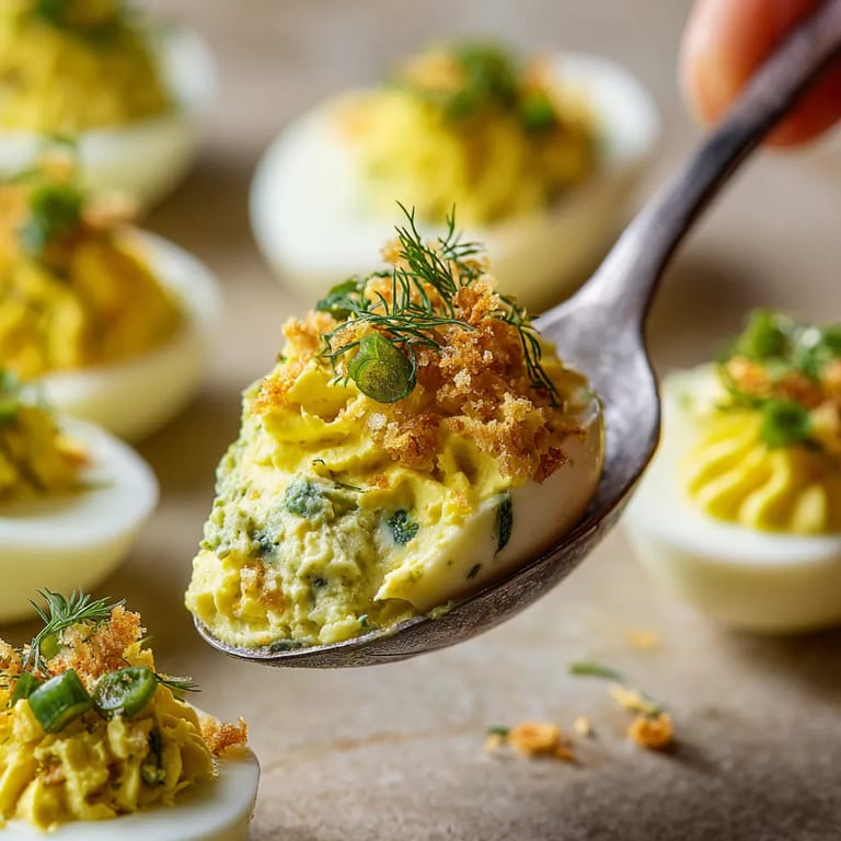 A spoon is being used to eat a piece of food.