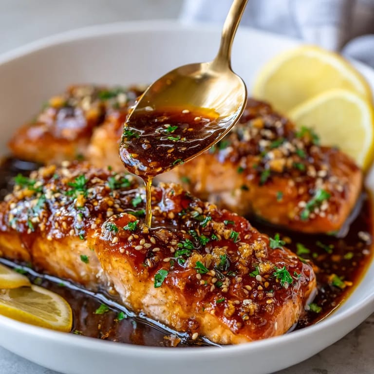 A spoon is pouring sauce over fish.