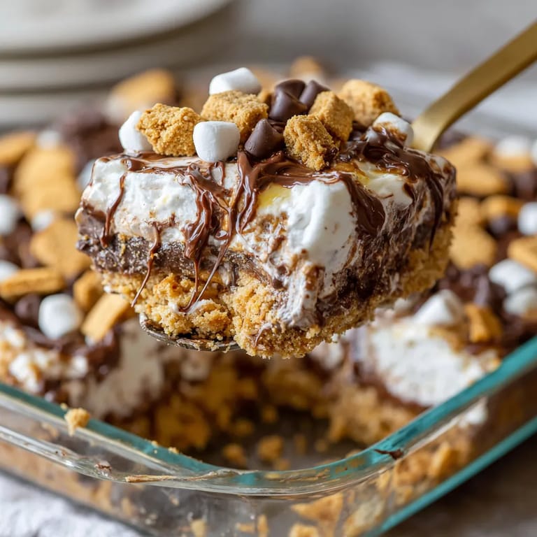 A piece of cake with chocolate and marshmallows.