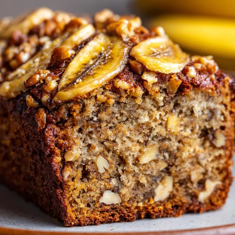 A slice of banana bread with walnuts.
