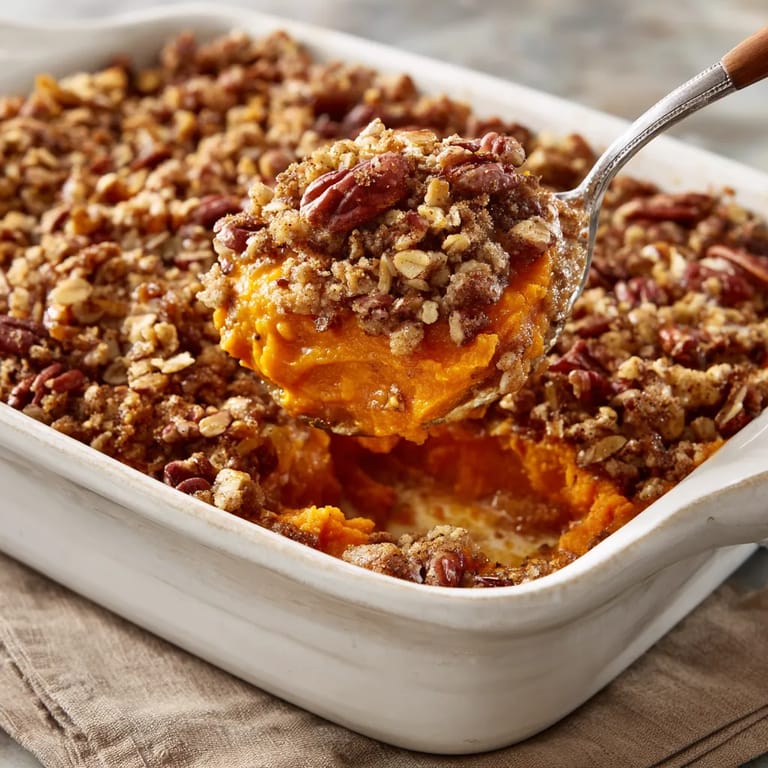 A spoon is in a dish of food.