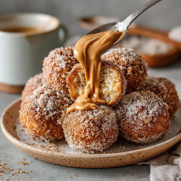 A plate of donuts with chocolate drizzled on top.
