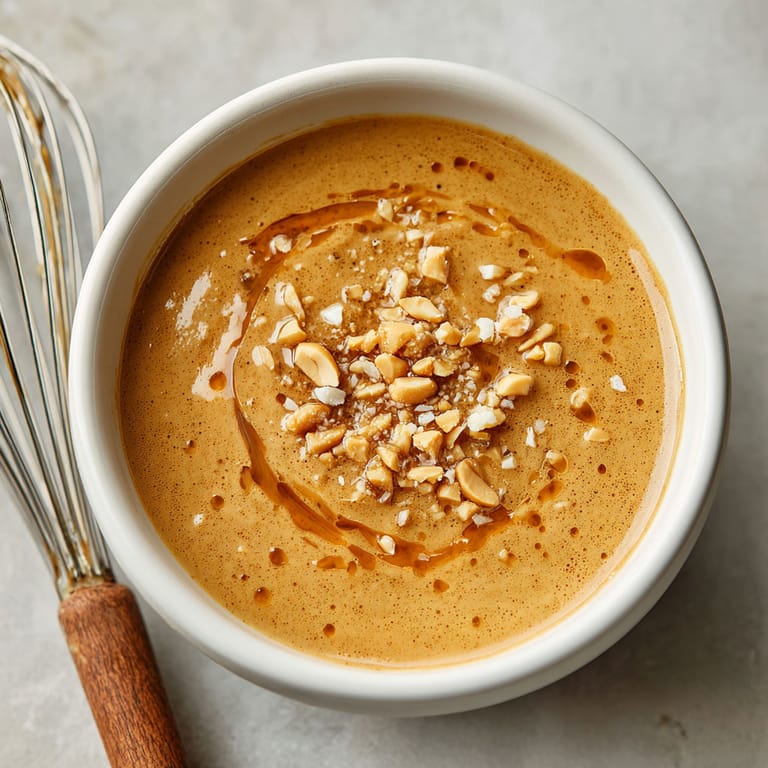 A bowl of soup with a wooden spoon in it.