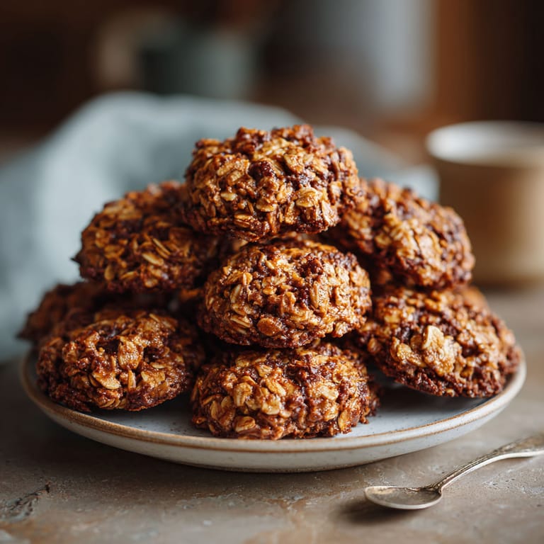 A stack of oatmeal cookies on a plate.