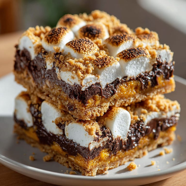 A stack of desserts with marshmallows and chocolate.