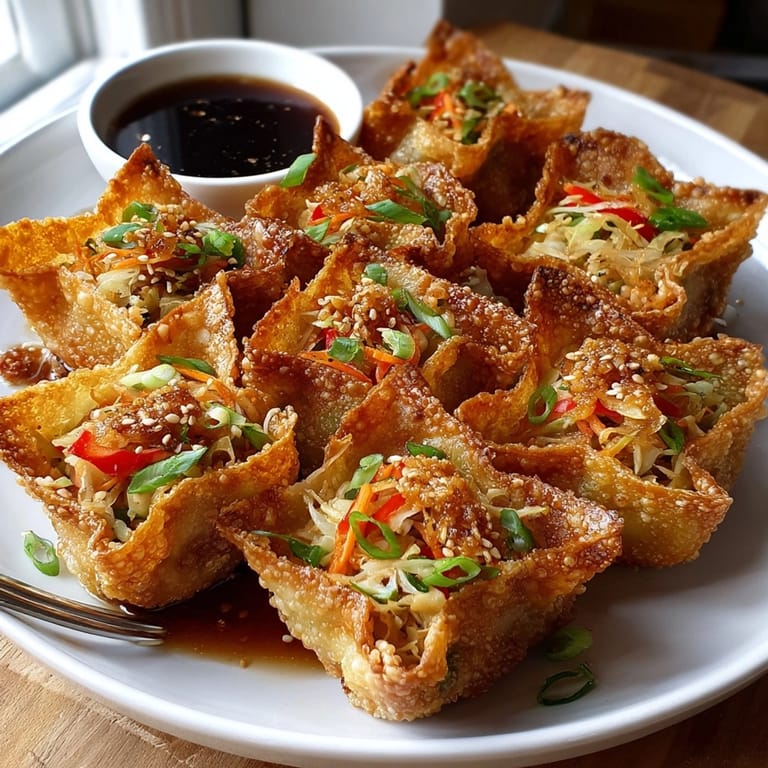 Close-up of freshly cooked crispy rice paper dumplings showing the savory tofu vegetable filling.