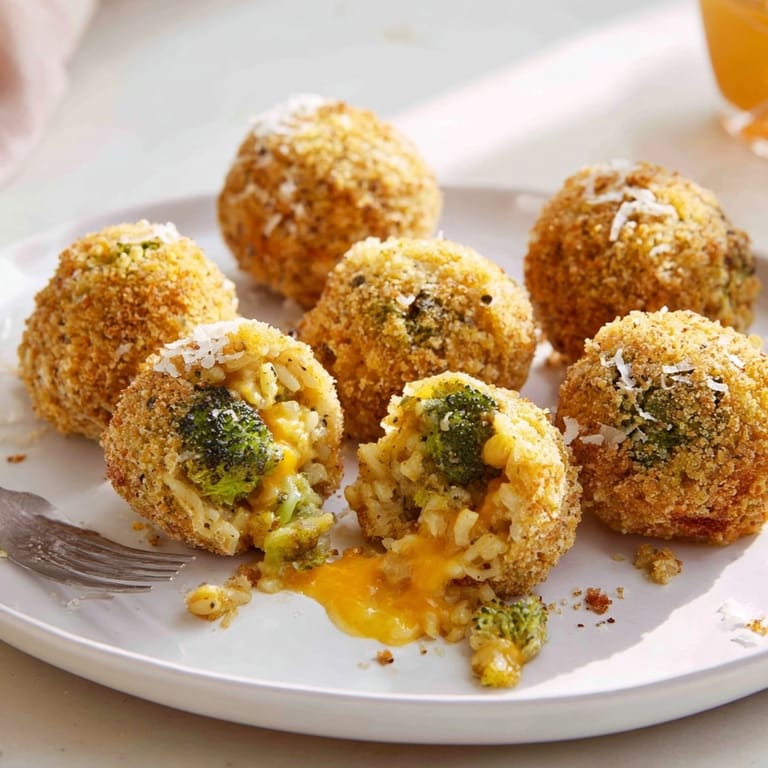 Homemade Cheddar Broccoli Rice Balls recipe: a comforting, cheesy American appetizer dish.
