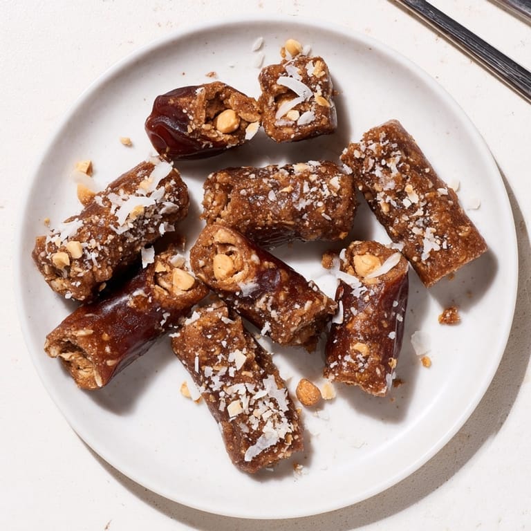 Golden Peanut Butter Cinnamon Date Rolls, a delicious no-bake vegan treat ready to eat.