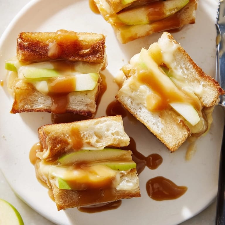 Warm, melted cheese oozing from tiny Caramel Apple Mini Grilled Cheese Bites; snack perfection.