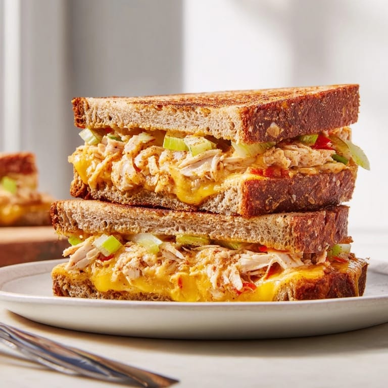 Golden brown Cajun Turkey Cheddar Toasties, combining flavorful turkey and zesty spices.  