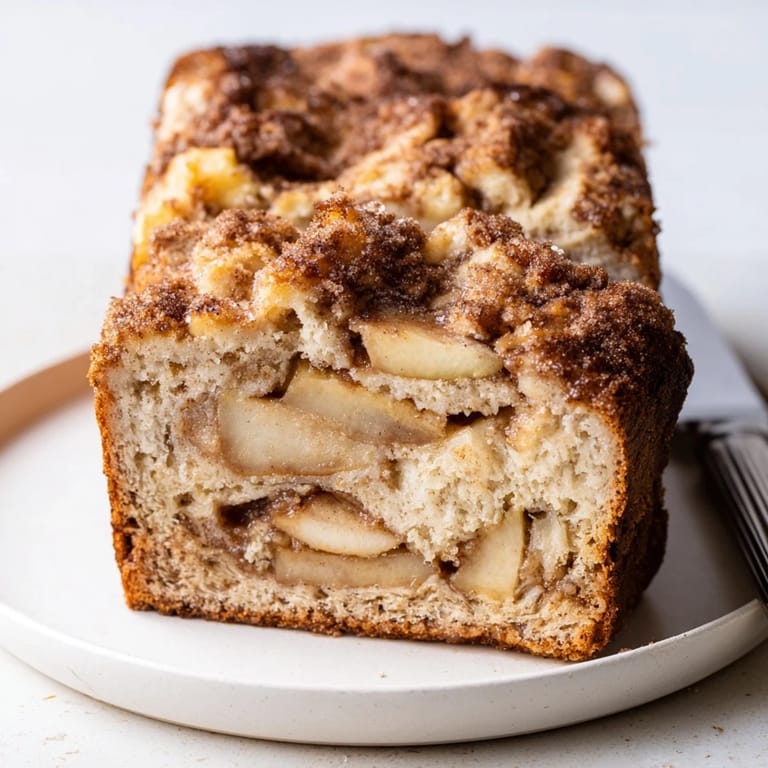 Slices of Ricotta Apple Cinnamon Bread highlighted by sweet cinnamon and juicy apple bites.