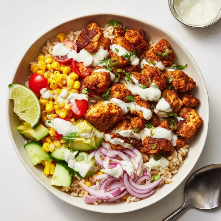 Colorful Cajun Chicken Ranch Rice Bowls, bursting with juicy chicken and fresh ingredients.