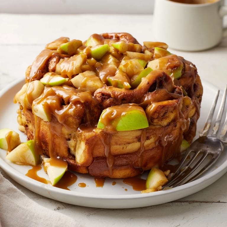 Golden brown Caramel Apple Cinnamon Roll Bake, ideal for cozy mornings and gatherings.