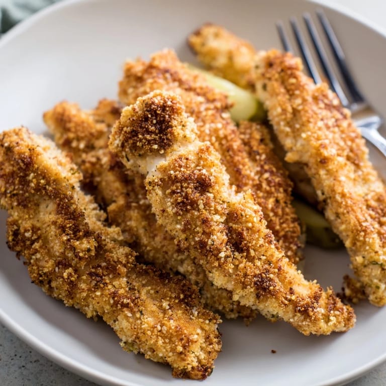 Crispy Pickle Ranch Chicken Tenders, golden brown and ready for a delicious snack.