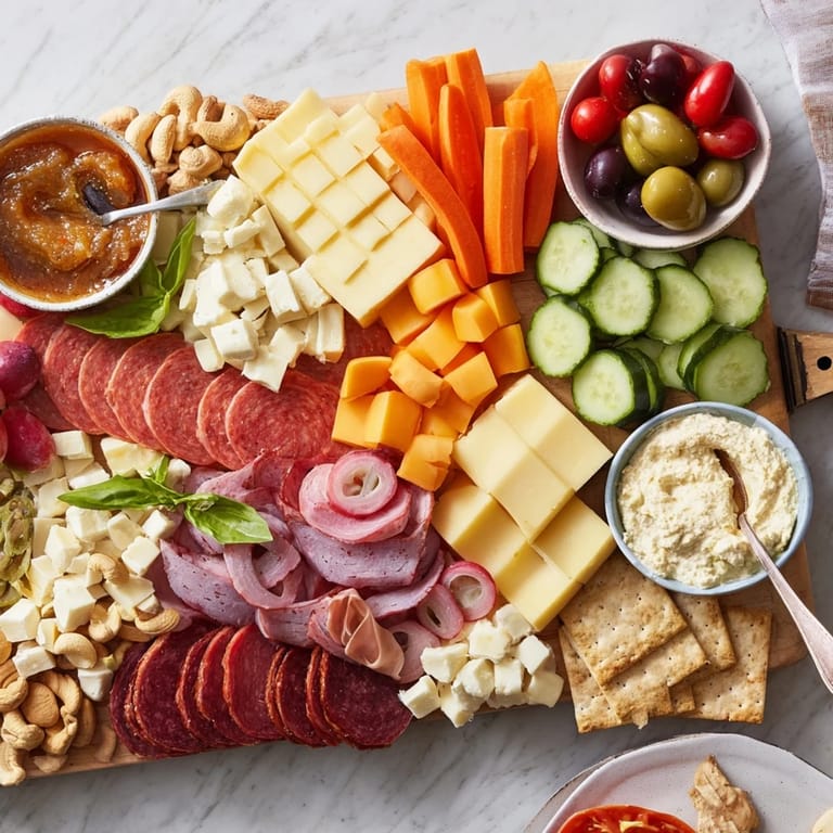Delicious girl dinner platter showcasing an assortment of snacks for sharing fun.  