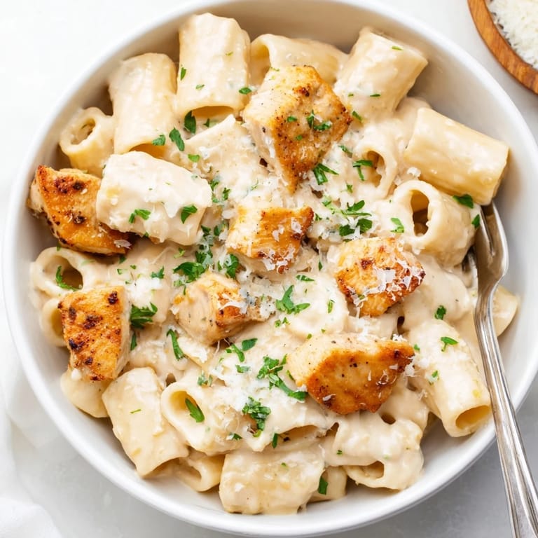 Delicious Creamy Garlic Parmesan Chicken Rigatoni, perfect for a cozy weeknight dinner.