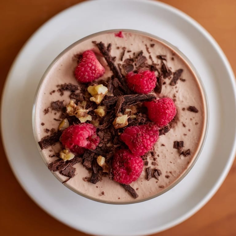 Rich, decadent no-bake cottage cheese chocolate mousse: a quick, healthy dessert in individual bowls.