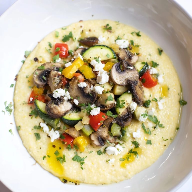Savory Cornmeal Mush Polenta Bowls topped with mushrooms, offering a comforting and flavorful lunch option.