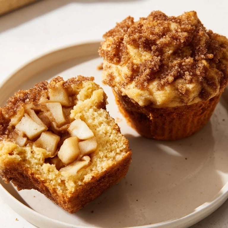 Close-up of fluffy Cinnamon Apple Muffins, smelling of cinnamon, ideal with a dollop of butter.