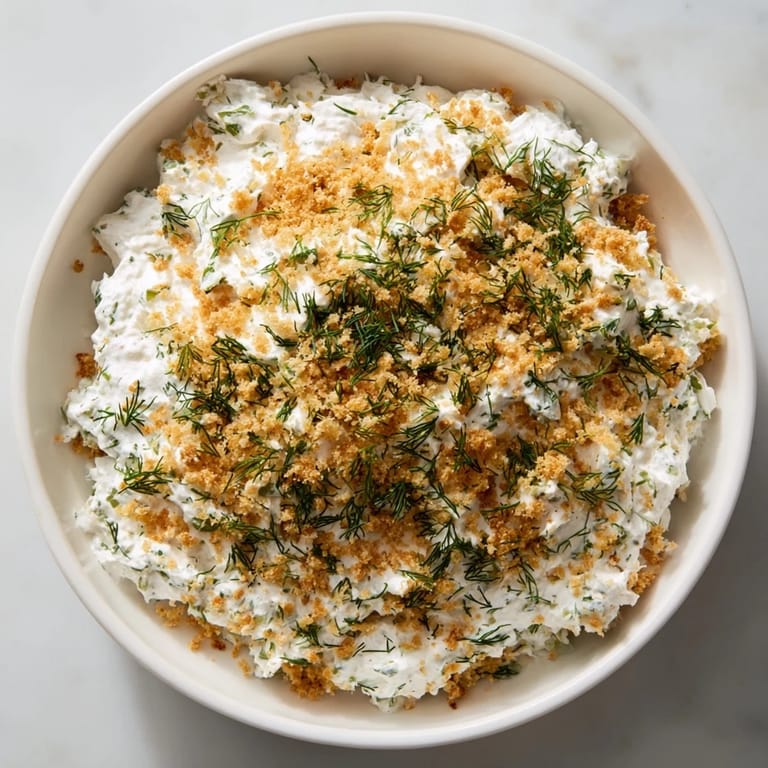 Cool, green dill sprigs garnish the flavorful Fried Pickle Dip, perfect for any party snack.