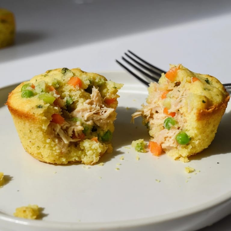 Freshly baked Chicken Pot Pie Cornbread Muffins, perfect bite-sized appetizers for a cozy gathering.