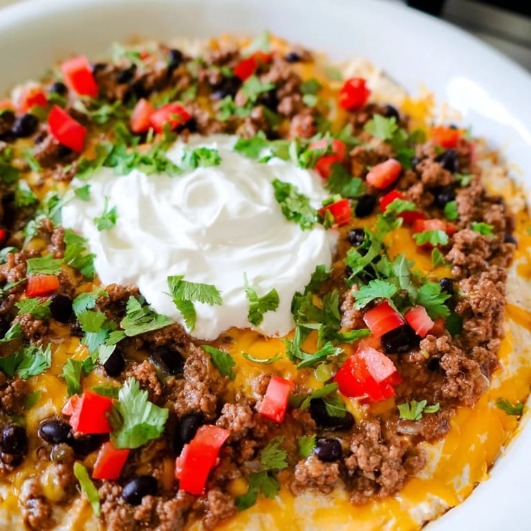 A bubbling pot of slow cooker cream cheese taco dip, ready to be scooped with crispy tortilla chips.