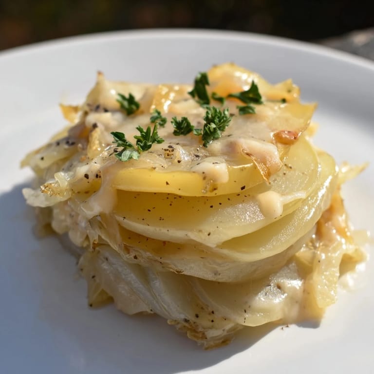 Close-up of a steaming Budget-Friendly Potato Layer Bake, showcasing melted cheese and perfectly cooked potatoes.