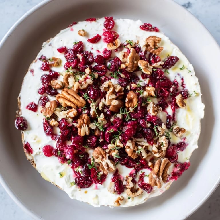 This festive lightened holiday cream cheese dip sparkles with cranberry and fresh herb garnish.