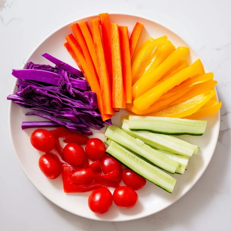 Bright rainbow arch veggie sticks await, a perfect, kid-friendly snack arranged with colorful vegetables.