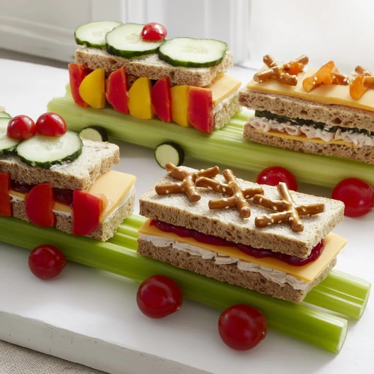 Kids will love this Train Track Sandwich Board, featuring fun veggie wheels and a bell pepper engine.