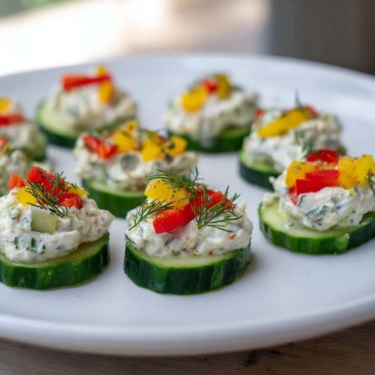 Beautiful Holiday Star Cucumber Bites with colorful pepper and fresh dill make a perfect appetizer.