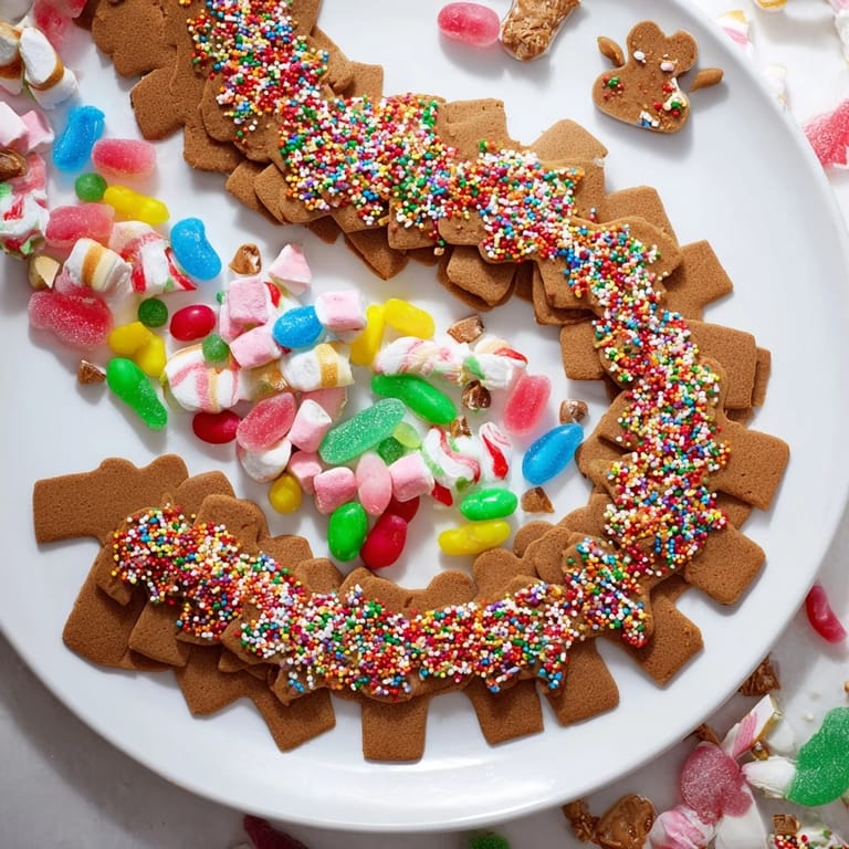 Delightful close-up of a Candy Land gingerbread path dessert board, perfect for sharing.