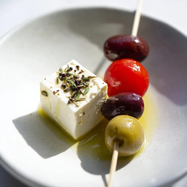 Get ready to taste the refreshing Holiday Cheers Olive and Feta Skewers, perfect for party snacks!
