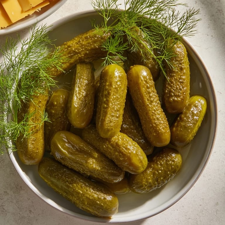 This easy Dill Pickles and Sliced Cheese appetizer features vibrant cheese slices next to tasty pickles.