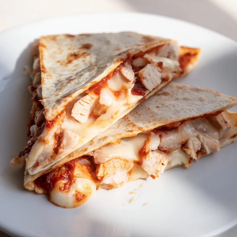 Folded and toasted, the Tortilla Pizza Wrap presents a delicious blend of chicken, marinara, and herbs.
