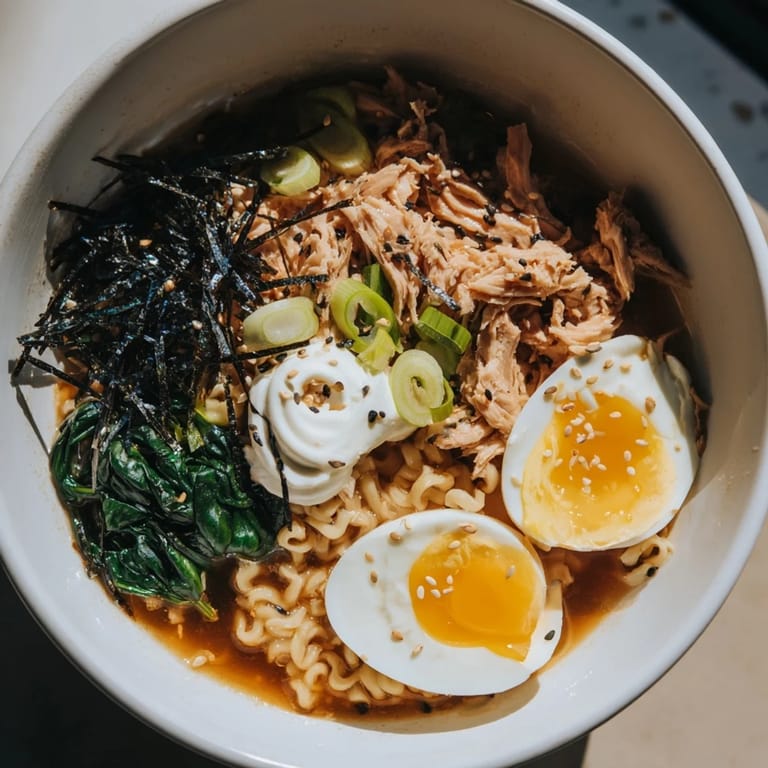 Creamy dollops of Kewpie mayonnaise swirl into savory Chicken Ramen for a rich and comforting meal.