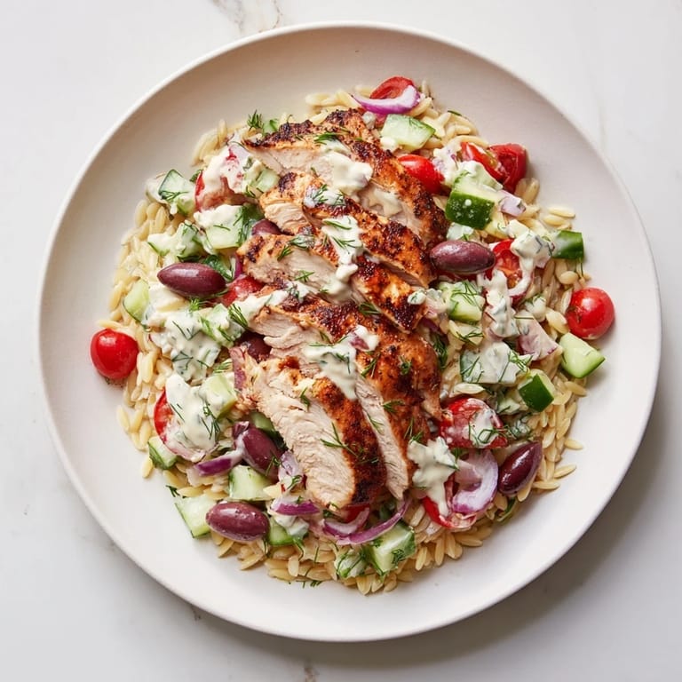 Enjoy the refreshing taste of this Greek Chicken Gyro Pasta Bowl, a perfect blend of fresh flavors and textures.