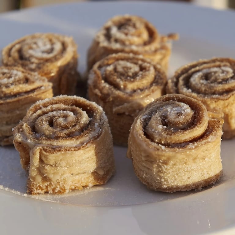 Golden-brown air-fryer cinnamon roll twists dusted with sweet icing, perfect for breakfast.