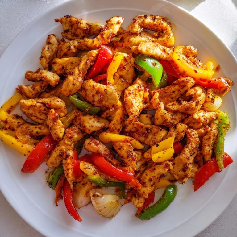 Delicious Sheet-Pan Chicken Fajitas: juicy chicken strips and colorful roasted vegetables, ready for tortillas.