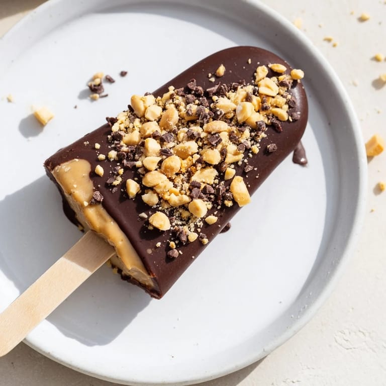 Delicious Frozen Banana Chocolate Pops: bite into creamy peanut butter, banana, and rich chocolate.