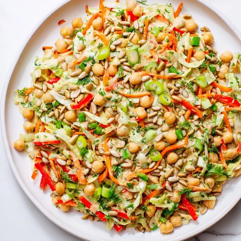 Freshly made Fiber-Forward Chickpea Salad, showcasing crisp greens and crunchy carrots, perfect for lunch.