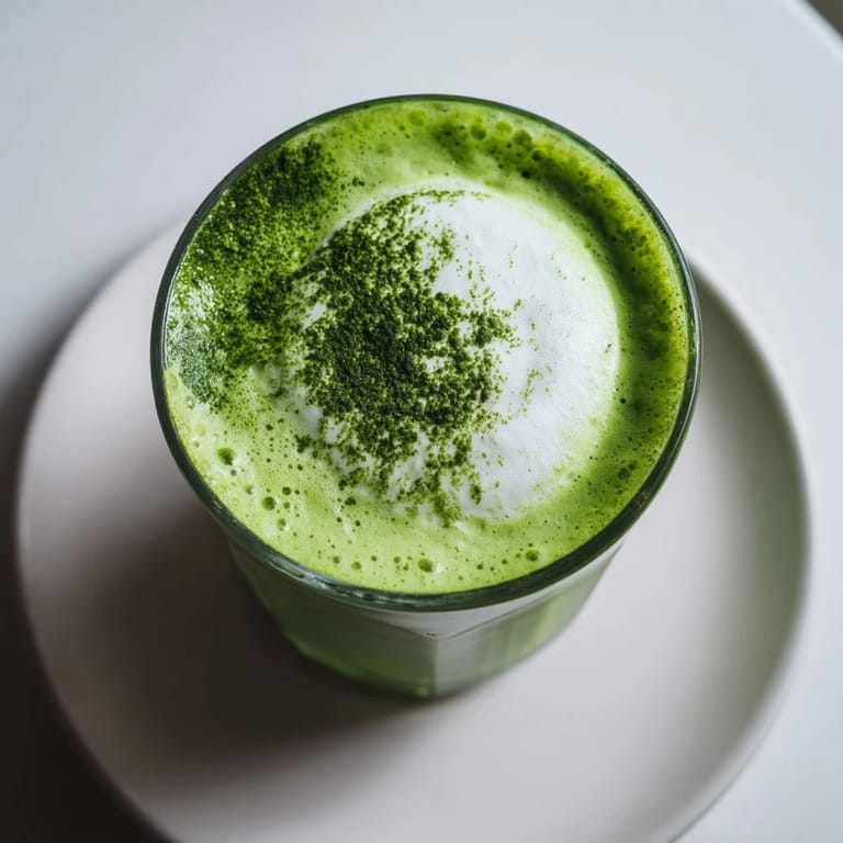 Rich, emerald Creamy Matcha Latte visually tantalizes, promising a smooth, perfectly combined, energizing beverage.