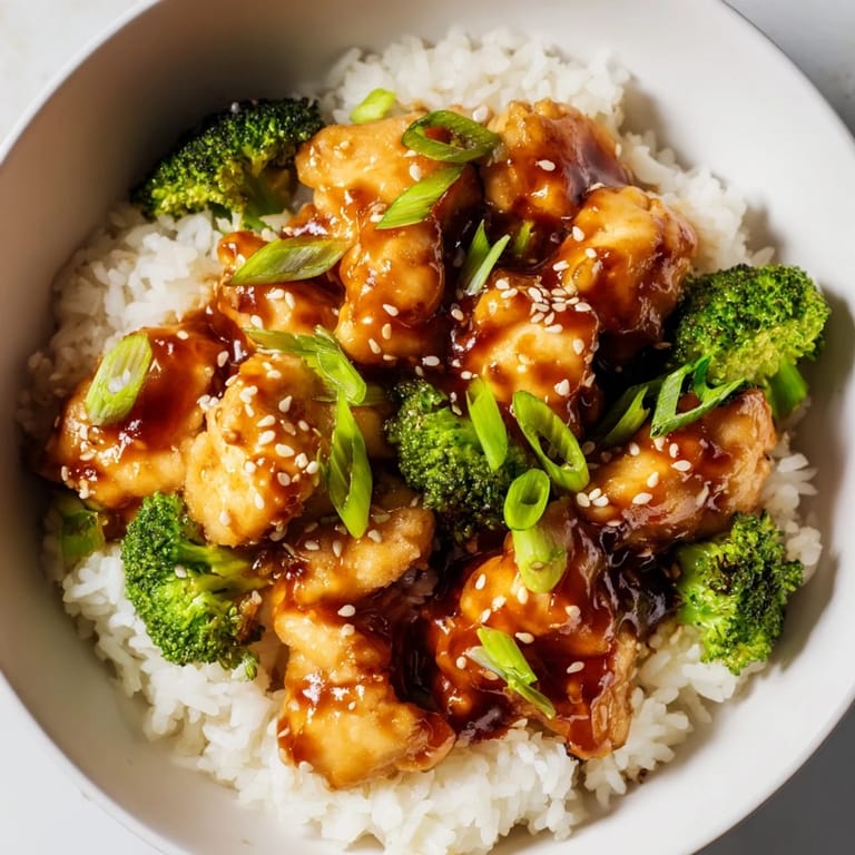 A tempting Sweet Chili Chicken Bowl showcasing tender chicken in a sweet and spicy sauce, ready to eat.