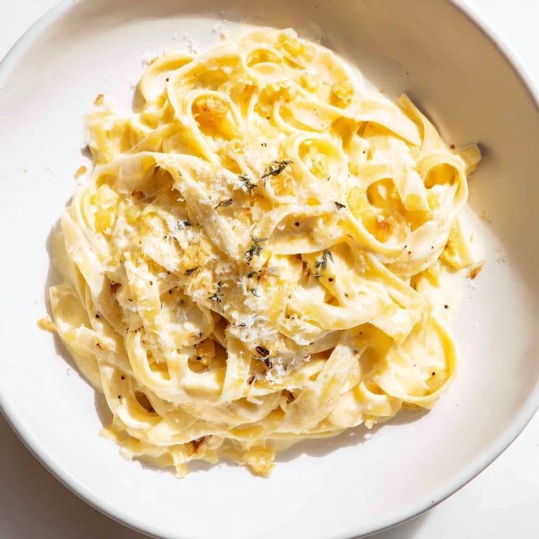 Indulge in Roasted Garlic Cream Pasta: a comforting vegetarian meal with a silky, cheesy sauce.