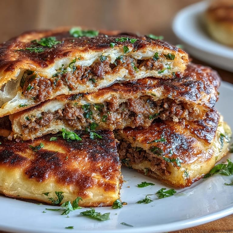 Freshly cooked Crispy Lebanese Arayes served warm with a side of garlic yogurt and lemon wedges.  