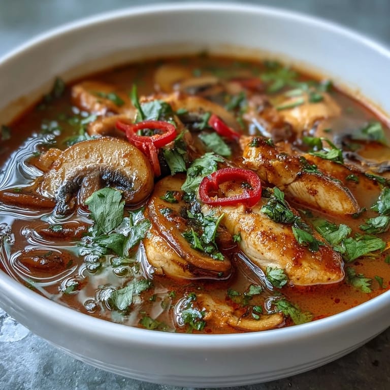 Steaming bowl of Thai Coconut Curry Soup, garnished with fresh cilantro.