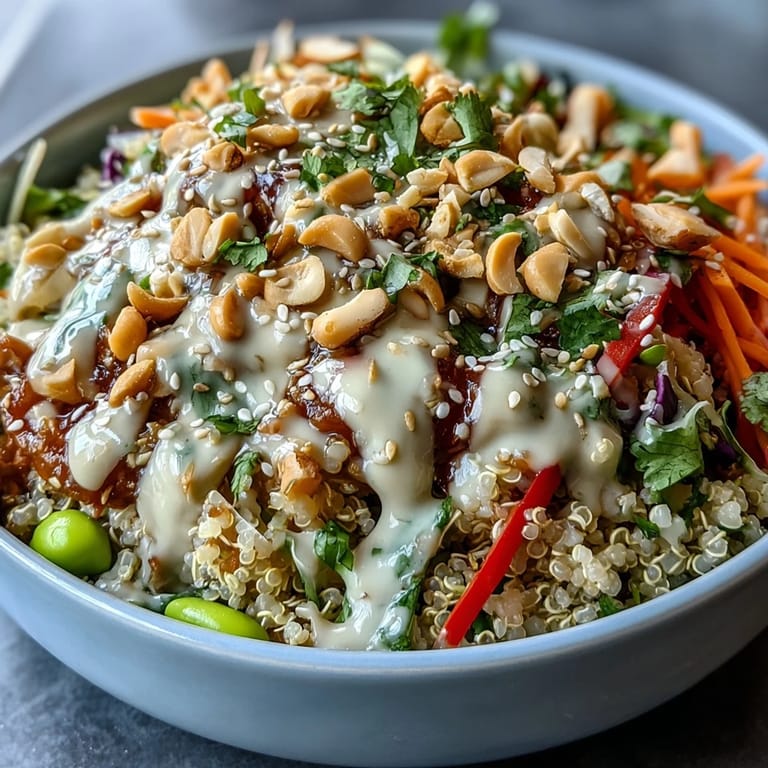 Healthy Thai Coconut Quinoa Bowl: a nourishing dish with creamy quinoa and vibrant veggies.